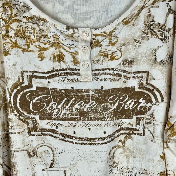 Tape Measure Coffee Bar Top 3/4 Sleeve 2X - Picture 3 of 10